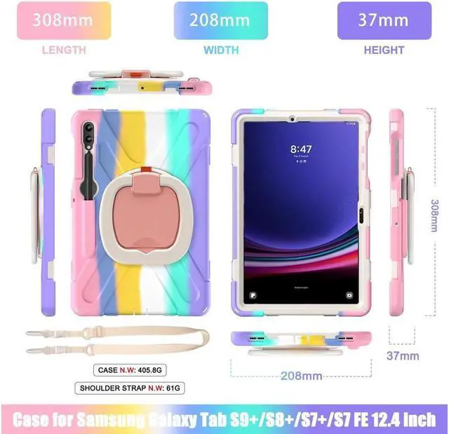 Alt view image 6 of 7 - BONAEVER Case for Samsung Galaxy Tab S9 Plus 2023 / S9 FE Plus / S8 Plus 2022 / S7 FE 2021 / S7 Plus 2020 12.4 inch Protective Shockproof Cover with 360 Degree Rotating Stand and /Shoulder Strap