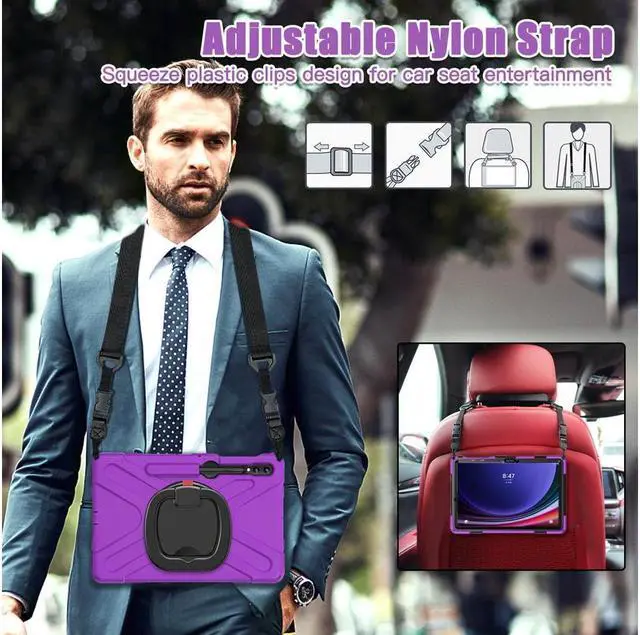 Alt view image 7 of 7 - BONAEVER Case for Samsung Galaxy Tab S10 Plus 2024 / S9 Plus 2023 / S9 FE Plus / S8 Plus 2022 / S7 FE 2021 / S7 Plus 2020 12.4 inch Protective Shockproof Cover with Rotating Stand and /Shoulder Strap