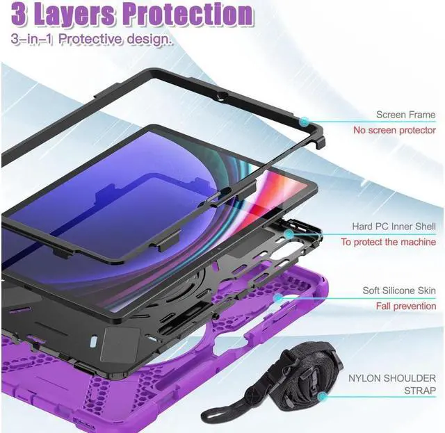 Alt view image 5 of 7 - BONAEVER Case for Samsung Galaxy Tab S10 Plus 2024 / S9 Plus 2023 / S9 FE Plus / S8 Plus 2022 / S7 FE 2021 / S7 Plus 2020 12.4 inch Protective Shockproof Cover with Rotating Stand and /Shoulder Strap