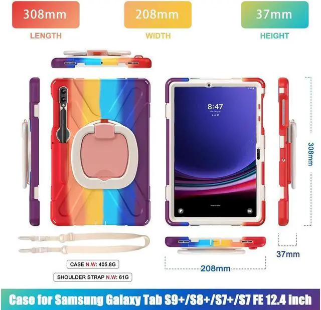 Alt view image 5 of 7 - BONAEVER Case for Samsung Galaxy Tab S10 Plus 2024 / S9 Plus 2023 / S9 FE Plus / S8 Plus 2022 / S7 FE 2021 / S7 Plus 2020 12.4 inch Protective Shockproof Cover with Rotating Stand and /Shoulder Strap