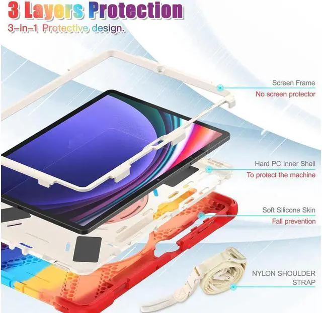 Alt view image 6 of 7 - BONAEVER Case for Samsung Galaxy Tab S10 Plus 2024 / S9 Plus 2023 / S9 FE Plus / S8 Plus 2022 / S7 FE 2021 / S7 Plus 2020 12.4 inch Protective Shockproof Cover with Rotating Stand and /Shoulder Strap