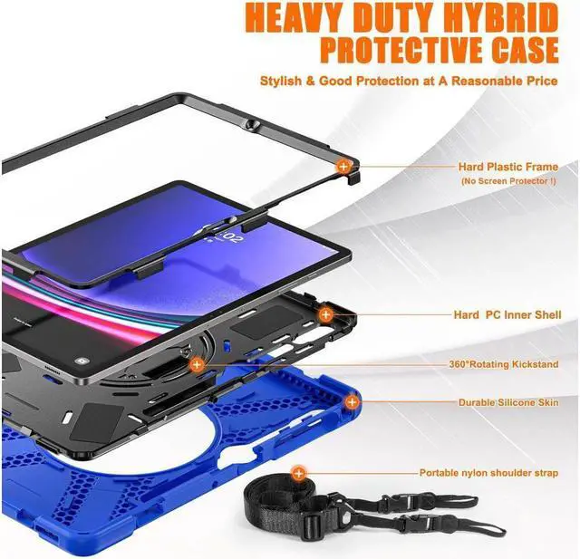 Alt view image 7 of 7 - BONAEVER Protective Case for Samsung Galaxy Tab S10 Plus 2024/S9 Plus 2023/S9 FE Plus 2023/S8 Plus 2022/S7 FE 2021/S7 Plus 2020 12.4" Shockproof Cover with Rotating Stand and /Shoulder Strap