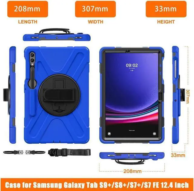 Alt view image 5 of 7 - BONAEVER Protective Case for Samsung Galaxy Tab S10 Plus 2024/S9 Plus 2023/S9 FE Plus 2023/S8 Plus 2022/S7 FE 2021/S7 Plus 2020 12.4" Shockproof Cover with Rotating Stand and /Shoulder Strap