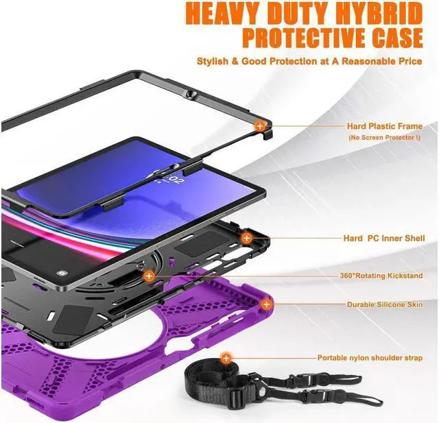 Alt view image 7 of 7 - BONAEVER Protective Case for Samsung Galaxy Tab S10 Plus 2024/S9 Plus 2023/S9 FE Plus 2023/S8 Plus 2022/S7 FE 2021/S7 Plus 2020 12.4" Shockproof Cover with Rotating Stand and /Shoulder Strap