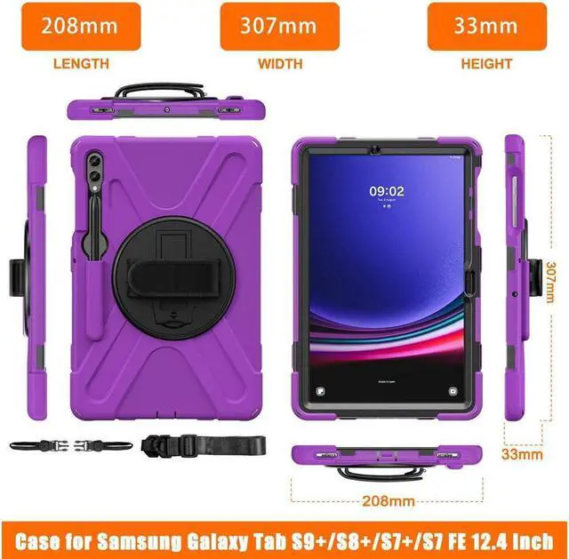 Alt view image 5 of 7 - BONAEVER Protective Case for Samsung Galaxy Tab S10 Plus 2024/S9 Plus 2023/S9 FE Plus 2023/S8 Plus 2022/S7 FE 2021/S7 Plus 2020 12.4" Shockproof Cover with Rotating Stand and /Shoulder Strap