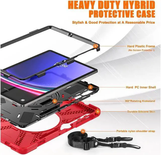 Alt view image 7 of 7 - BONAEVER Protective Case for Samsung Galaxy Tab S10 Plus 2024/S9 Plus 2023/S9 FE Plus 2023/S8 Plus 2022/S7 FE 2021/S7 Plus 2020 12.4 inch Shockproof Cover with Rotating Stand and /Shoulder Strap