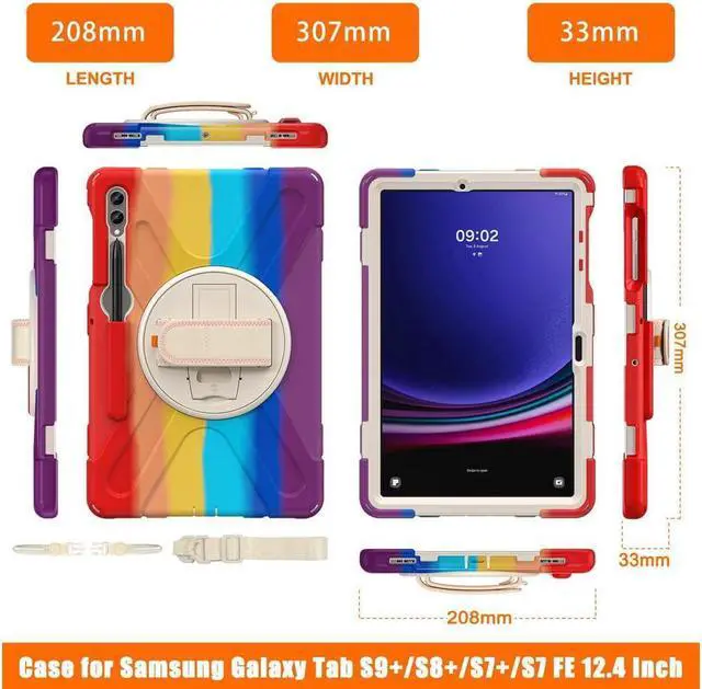 Alt view image 6 of 7 - BONAEVER Protective Case for Samsung Galaxy Tab S10 Plus 2024/S9 Plus 2023/S9 FE Plus 2023/S8 Plus 2022/S7 FE 2021/S7 Plus 2020 12.4 inch Shockproof Cover with Rotating Stand and /Shoulder Strap