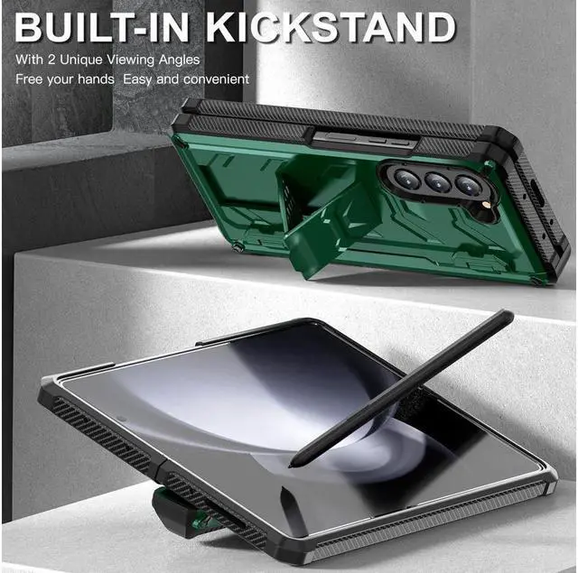 Alt view image 2 of 7 - BONAEVER For Samsung Galaxy Z Fold 5 Case with S Pen Holder Built-in Stand and & Screen Protector 360° Full-Body & Hinge Protection Rugged Phone Cover for Galaxy Z Fold 5 2023