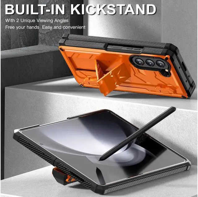 Alt view image 2 of 7 - BONAEVER For Samsung Galaxy Z Fold 5 Case with S Pen Holder Built-in Stand and & Screen Protector 360° Full-Body & Hinge Protection Rugged Phone Cover for Galaxy Z Fold 5 2023