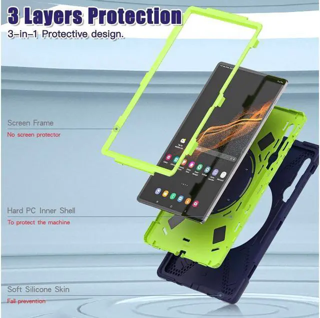 Alt view image 6 of 7 - BONAEVER For Samsung Galaxy Tab S10 Ultra 2024 / S9 Ultra 2023 / S8 Ultra 14.6 2022 Case Shockproof Protective Case for Galaxy Tab S8 Ultra 14.6" 2022 with Stand andandle Hand Strap & Shoulder Strap