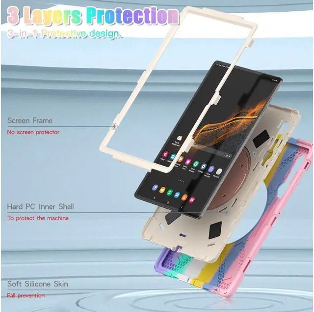 Alt view image 6 of 7 - BONAEVER For Samsung Galaxy Tab S10 Ultra 2024 / S9 Ultra 2023 / S8 Ultra 14.6 2022 Case Shockproof Protective Case for Galaxy Tab S8 Ultra 14.6" 2022 with Stand andandle Hand Strap & Shoulder Strap