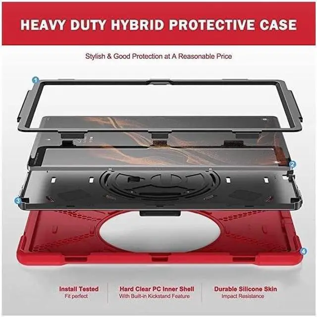 Alt view image 6 of 7 - BONAEVER Samsung Galaxy Tab S10 Ultra 2025 / Galaxy Tab S9 Ultra 2023 / Galaxy S8 Ultra 14.6 inch 2022 Case Shockproof Protective Cover with Stand Handle Hand Strap & Shoulder Strap