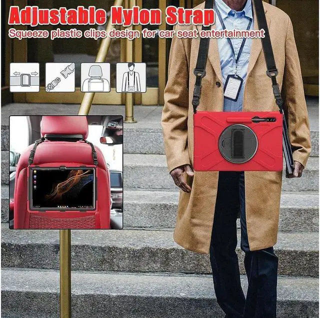 Alt view image 7 of 7 - BONAEVER Samsung Galaxy Tab S10 Ultra 2025 / Galaxy Tab S9 Ultra 2023 / Galaxy S8 Ultra 14.6 inch 2022 Case Shockproof Protective Cover with Stand Handle Hand Strap & Shoulder Strap
