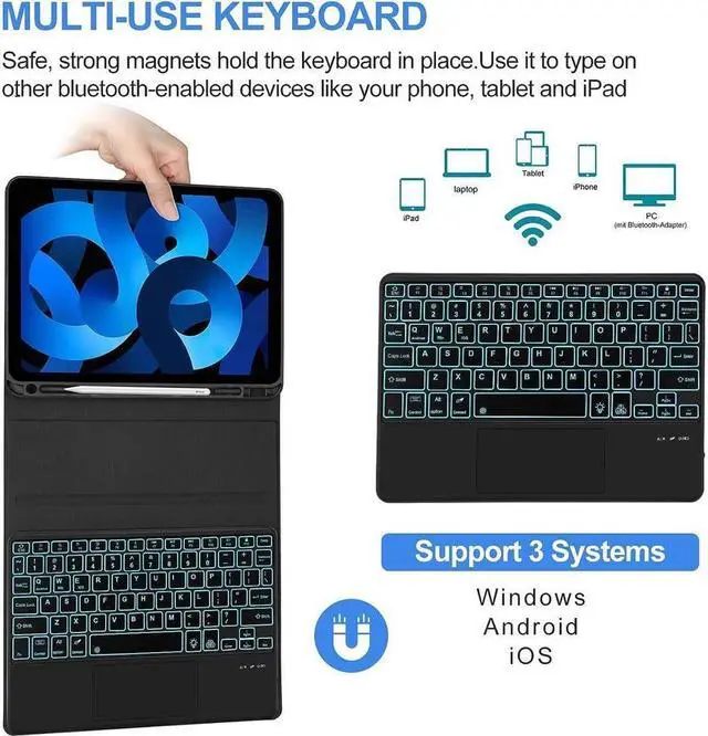 Alt view image 6 of 7 - BONAEVER Bluetooth Touchpad Keyboard Case for Samsung Galaxy Tab S8 Ultra 2022 14.6 Inch 7 Colors Backlight Wireless Trackpad Keyboard & Slim PU Stand Cover with Pen Holder