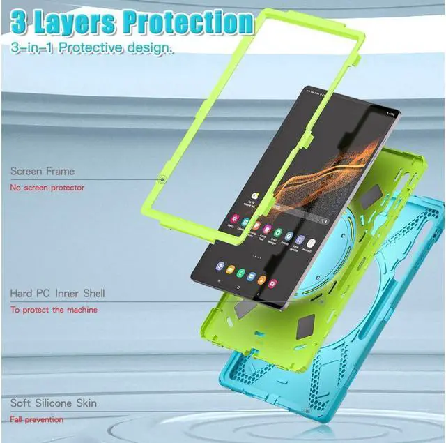 Alt view image 6 of 7 - BONAEVER For Samsung Galaxy Tab S10 Ultra 2024 / S9 Ultra 2023 / S8 Ultra 14.6 2022 Case Shockproof Protective Case for Galaxy Tab S8 Ultra 14.6" 2022 with Stand andandle Hand Strap & Shoulder Strap