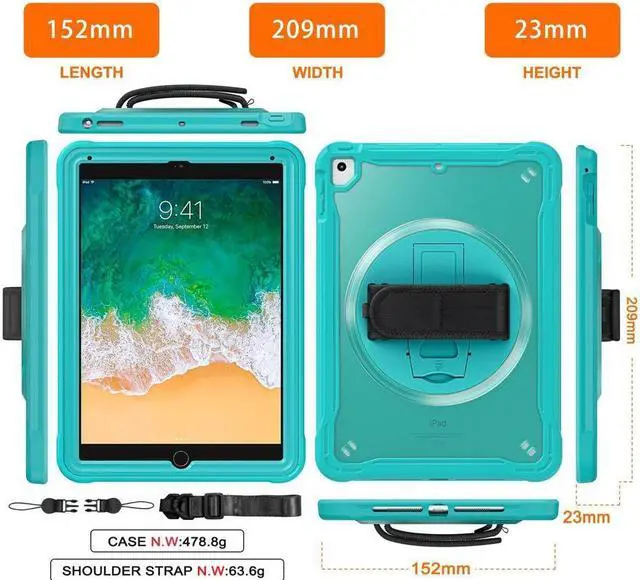 Alt view image 7 of 7 - BONAEVER Case For iPad 6th 5th Generation iPad 9.7 Inch 2018 2017 iPad Air 2 iPad Pro 9.7 Shcokproof Cover with Transparent Back Pencil Holder Rotating Stand and /Shoulder Strap Stylus Pen