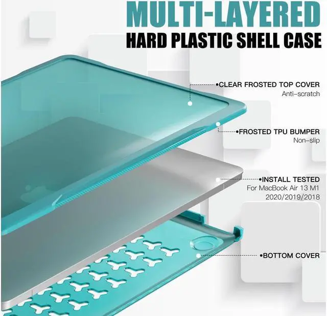 Alt view image 5 of 7 - BONAEVER Compatible with MacBook Air 13 inch Case 2022 2021-2018 Release A2337 M1 A2179 A1932 Retina Display Touch ID Rugged Hard Shell Shockproof Cover with Keyboard Skin