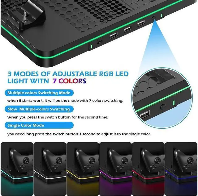 Alt view image 6 of 7 - Cooling Fan for Xbox Series X/S, Controller Charging Station with 2 X 1100 mAh Rechargeable Battery Packs, Cooling Stand Dual Controller Charging Dock with RGB LED Light, 3 USB Ports for Xbox Series X