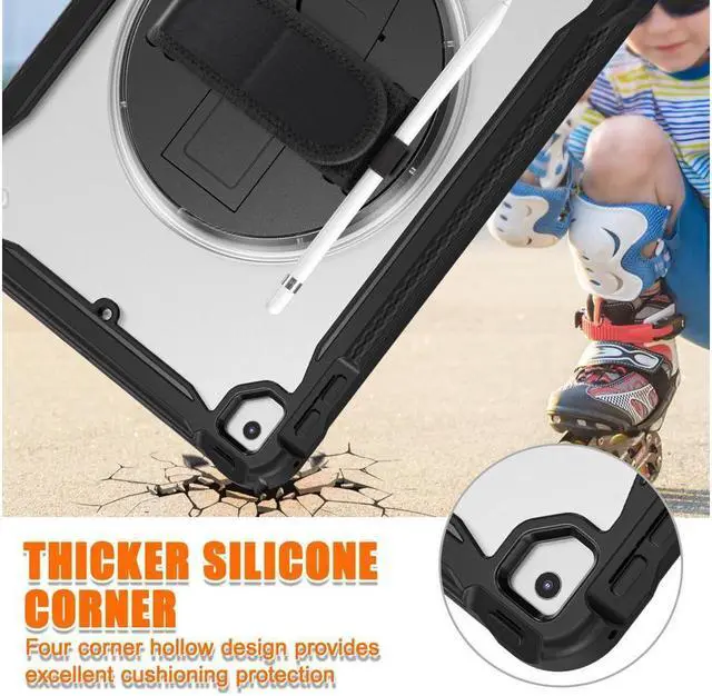 Alt view image 2 of 7 - BONAEVER Case For iPad 9th 8th 7th Generation 10.2 inch 2021 2020 2019 Shcokproof Cover with Transparent Back Pencil Holder Rotating Stand and /Shoulder Strap Stylus Pen