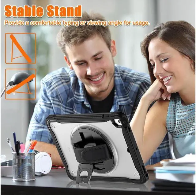 Alt view image 3 of 7 - BONAEVER Case For iPad 9th 8th 7th Generation 10.2 inch 2021 2020 2019 Shcokproof Cover with Transparent Back Pencil Holder Rotating Stand and /Shoulder Strap Stylus Pen