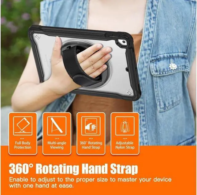 Alt view image 5 of 7 - BONAEVER Case For iPad 9th 8th 7th Generation 10.2 inch 2021 2020 2019 Shcokproof Cover with Transparent Back Pencil Holder Rotating Stand and /Shoulder Strap Stylus Pen