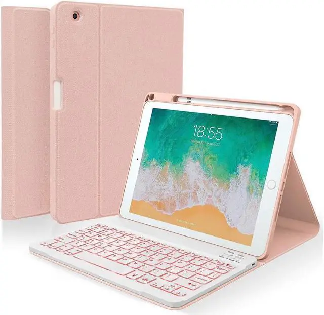 Main image of BONAEVER Keyboard case for iPad 5th/6th Generation 2017/2018 9.7 Inch iPad Air 2 / Air 1 Case with Keyboard Removable Wireless Backlit Keyboard Folio Smart Cover Case with Pencil Holder