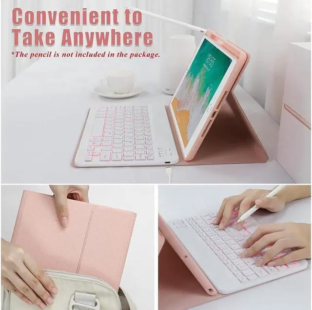 Alt view image 7 of 7 - BONAEVER Keyboard case for iPad 5th/6th Generation 2017/2018 9.7 Inch iPad Air 2 / Air 1 Case with Keyboard Removable Wireless Backlit Keyboard Folio Smart Cover Case with Pencil Holder