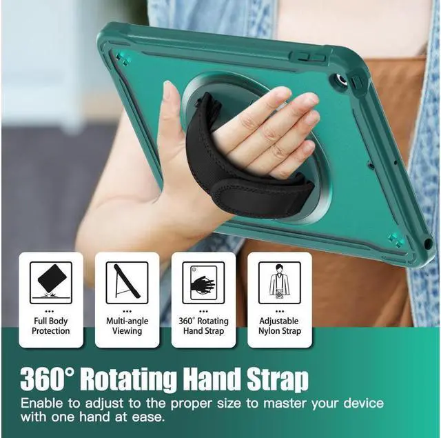 Alt view image 6 of 7 - BONAEVER Case For iPad 9th 8th 7th Generation 10.2 inch 2021 2020 2019 Shcokproof Cover with Transparent Back Pencil Holder Rotating Stand and /Shoulder Strap Stylus Pen