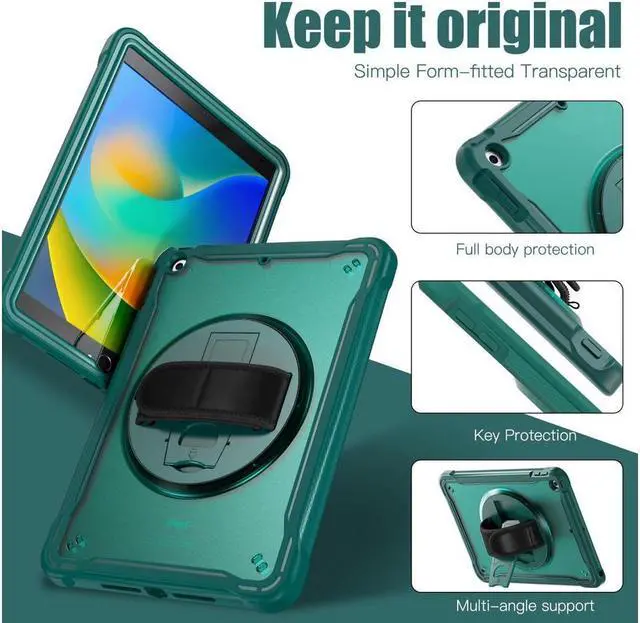 Alt view image 5 of 7 - BONAEVER Case For iPad 9th 8th 7th Generation 10.2 inch 2021 2020 2019 Shcokproof Cover with Transparent Back Pencil Holder Rotating Stand and /Shoulder Strap Stylus Pen