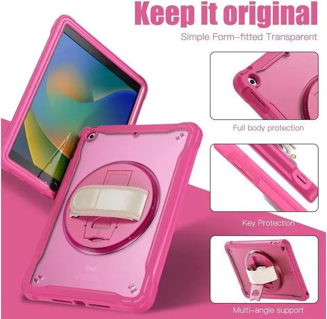 Alt view image 6 of 7 - BONAEVER Case For iPad 9th 8th 7th Generation 10.2 inch 2021 2020 2019 Shcokproof Cover with Transparent Back Pencil Holder Rotating Stand and /Shoulder Strap Stylus Pen