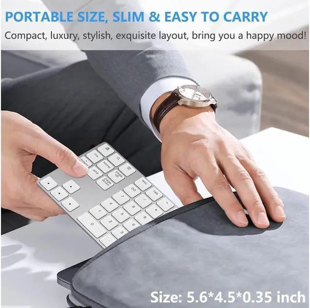 Alt view image 7 of 7 - Bluetooth Number Pad, Aluminum Rechargeable Wireless Numeric Keypad Slim 34-Keys External Numpad Keyboard Data Entry Compatible for Macbook, MacBook Air/Pro, iMac Windows Laptop Surface Pro etc White