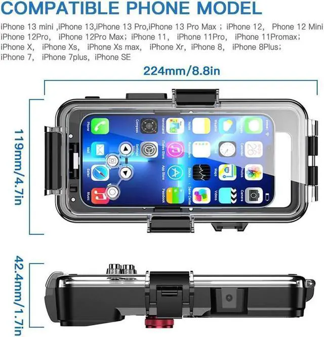 Alt view image 2 of 7 - BONAEVER Waterproof Phone Protective Case for iPhone Series98FT/30M Underwater Photography Housing for Deep Sea DivingSnorkelingSurfingSwimmingWater Sports for iPhone 13/12/11/XR/X/8/7