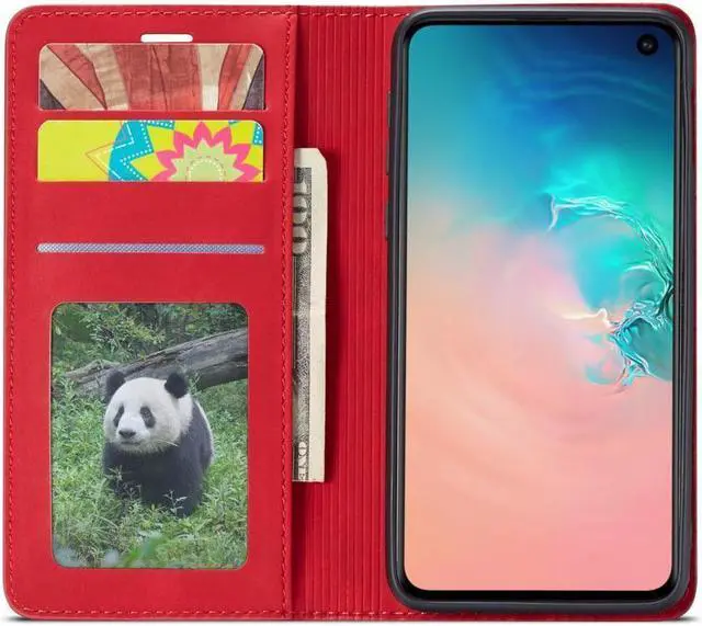 Alt view image 5 of 6 - BONAEVER For Samsung Galaxy S10e Case Premium PU Leather Cover TPU Bumper with Card Holder Stand andidden Magnetic Shockproof Flip Wallet Case