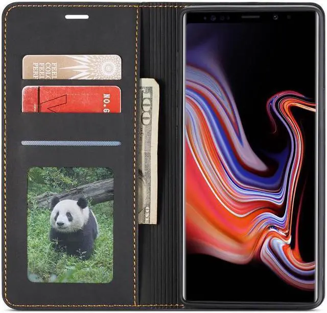 Alt view image 2 of 6 - BONAEVER For Samsung Galaxy Note 9 Case Premium PU Leather Cover TPU Bumper with Card Holder Stand andidden Magnetic Shockproof Flip Wallet Case for Galaxy Note 9 6.4 inch