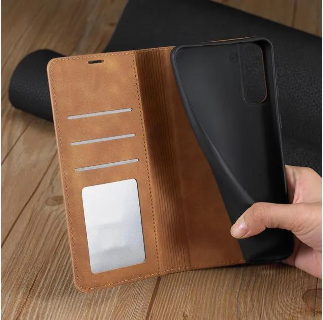 Alt view image 6 of 6 - BONAEVER For Samsung Galaxy S21 FE 5G / A52 4G Case Premium PU Leather Cover TPU Bumper with Card Holder Stand andidden Magnetic Shockproof Flip Wallet Case for Galaxy S21 FE 5G 6.4 inch