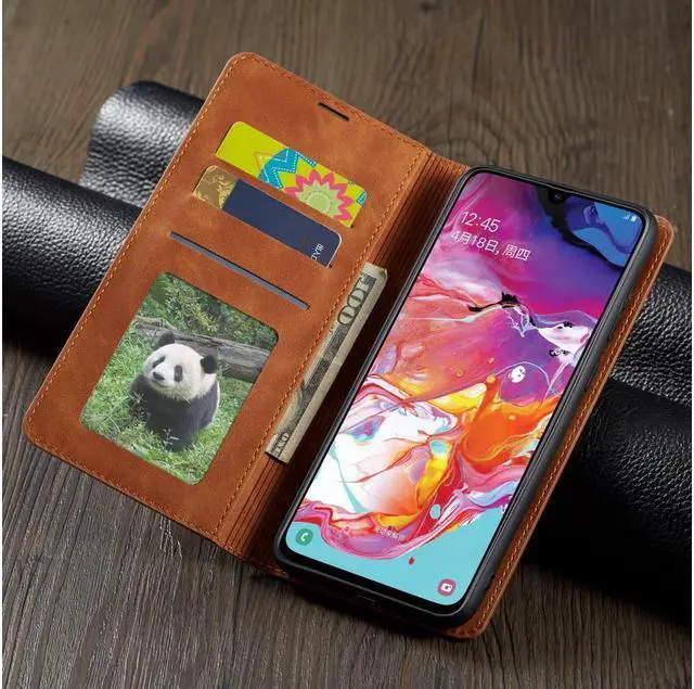 Alt view image 7 of 7 - BONAEVER For Samsung Galaxy A70 / A70S Case Premium PU Leather Cover TPU Bumper with Card Holder Stand andidden Magnetic Shockproof Flip Wallet Case