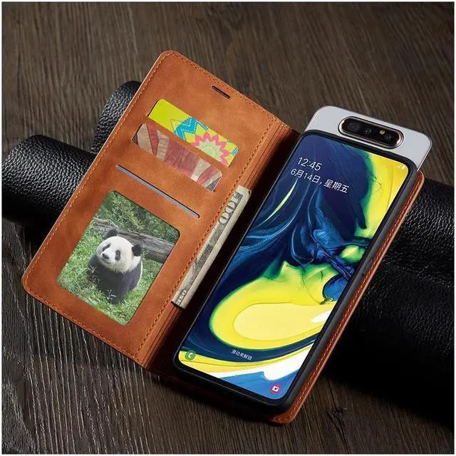 Alt view image 5 of 6 - BONAEVER For Samsung Galaxy A80 / A90 Case Premium PU Leather Cover TPU Bumper with Card Holder Stand andidden Magnetic Shockproof Flip Wallet Case