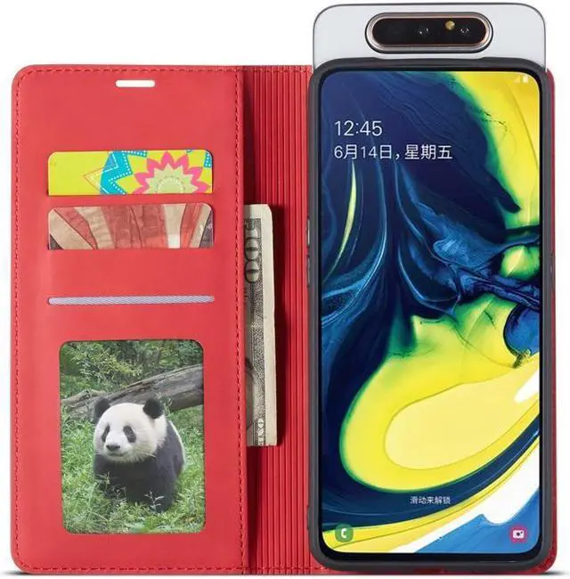 Alt view image 4 of 6 - BONAEVER For Samsung Galaxy A80 / A90 Case Premium PU Leather Cover TPU Bumper with Card Holder Stand andidden Magnetic Shockproof Flip Wallet Case