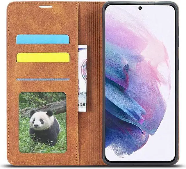 Alt view image 4 of 6 - BONAEVER For Samsung Galaxy S21 5G Case Premium PU Leather Cover TPU Bumper with Card Holder Stand andidden Magnetic Shockproof Flip Wallet Case for Galaxy S21 5G 6.2 Inch