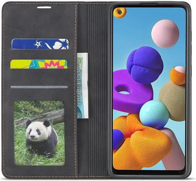 Alt view image 2 of 6 - BONAEVER For Samsung Galaxy A21S Case Premium PU Leather Cover TPU Bumper with Card Holder Stand andidden Magnetic Shockproof Flip Wallet Case