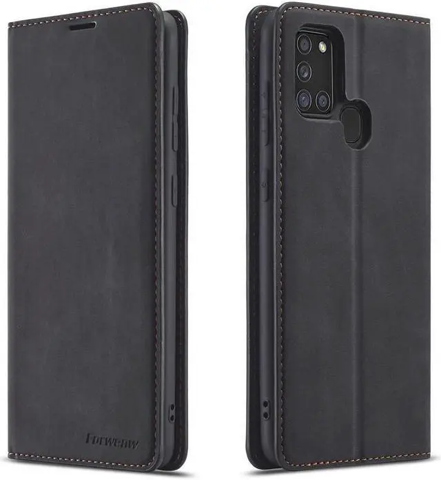 Main image of BONAEVER For Samsung Galaxy A21S Case Premium PU Leather Cover TPU Bumper with Card Holder Stand andidden Magnetic Shockproof Flip Wallet Case