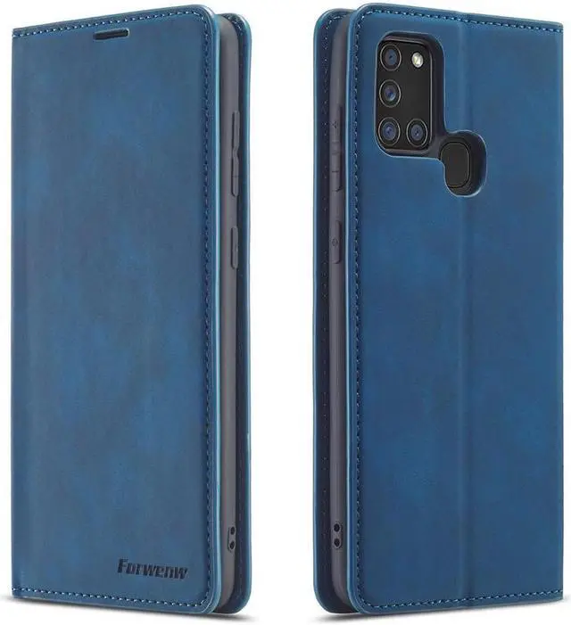 Main image of BONAEVER For Samsung Galaxy A21S Case Premium PU Leather Cover TPU Bumper with Card Holder Stand andidden Magnetic Shockproof Flip Wallet Case