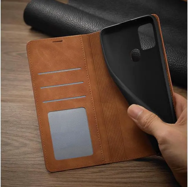 Alt view image 7 of 7 - BONAEVER For Samsung Galaxy A21S Case Premium PU Leather Cover TPU Bumper with Card Holder Stand andidden Magnetic Shockproof Flip Wallet Case