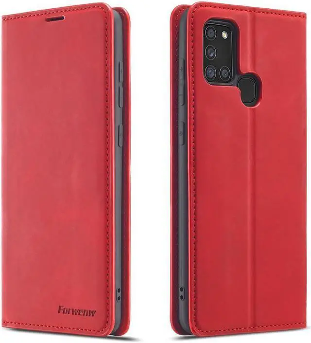 Main image of BONAEVER For Samsung Galaxy A21S Case Premium PU Leather Cover TPU Bumper with Card Holder Stand andidden Magnetic Shockproof Flip Wallet Case