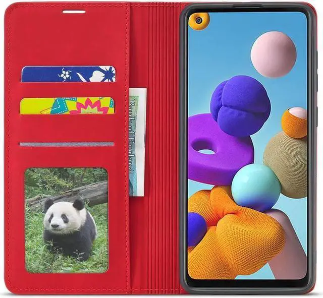 Alt view image 6 of 6 - BONAEVER For Samsung Galaxy A21S Case Premium PU Leather Cover TPU Bumper with Card Holder Stand andidden Magnetic Shockproof Flip Wallet Case
