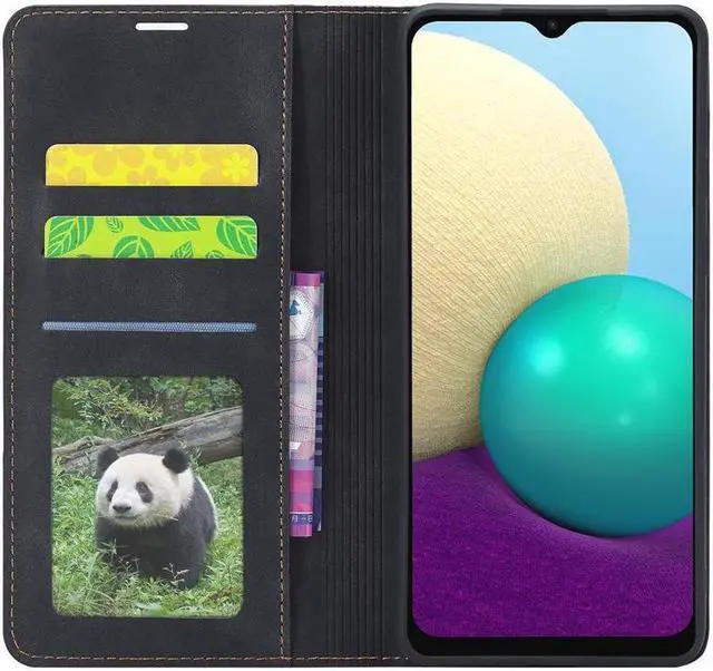 Alt view image 3 of 6 - BONAEVER For Samsung Galaxy A02 Case Premium PU Leather Cover TPU Bumper with Card Holder Stand andidden Magnetic Shockproof Flip Wallet Case for Galaxy A02 / Galaxy M02