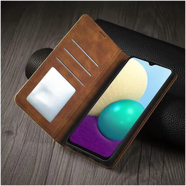Alt view image 3 of 6 - BONAEVER For Samsung Galaxy A02 Case Premium PU Leather Cover TPU Bumper with Card Holder Stand andidden Magnetic Shockproof Flip Wallet Case for Galaxy A02 / Galaxy M02