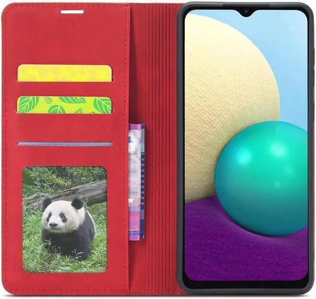 Alt view image 5 of 5 - BONAEVER For Samsung Galaxy A02 Case Premium PU Leather Cover TPU Bumper with Card Holder Stand andidden Magnetic Shockproof Flip Wallet Case for Galaxy A02 / Galaxy M02