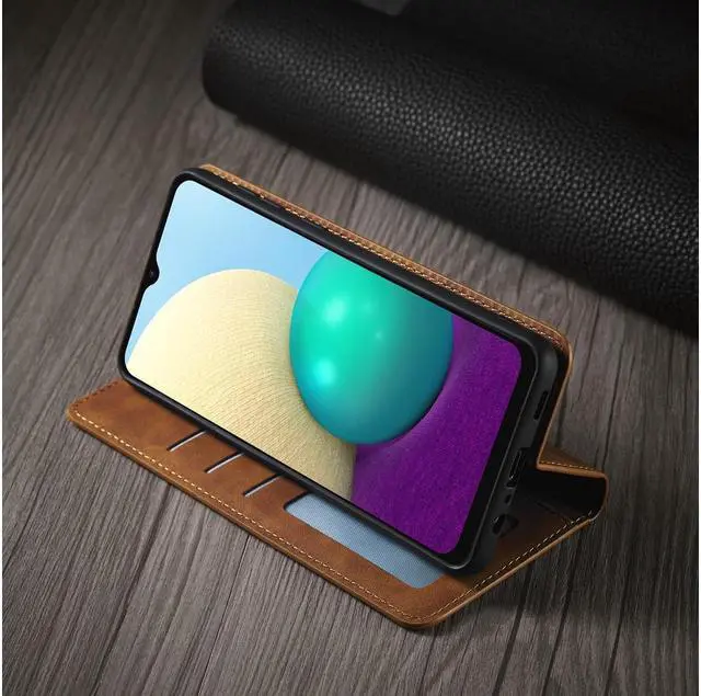 Alt view image 5 of 6 - BONAEVER For Samsung Galaxy A02 Case Premium PU Leather Cover TPU Bumper with Card Holder Stand andidden Magnetic Shockproof Flip Wallet Case for Galaxy A02 / Galaxy M02
