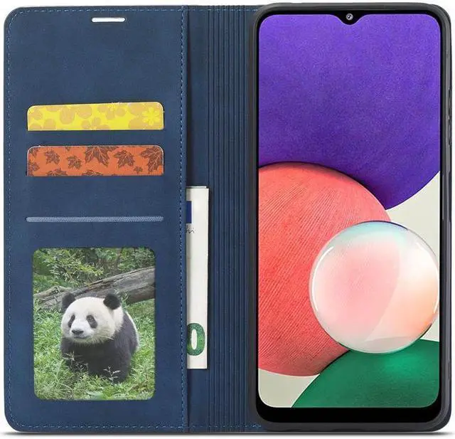 Alt view image 2 of 6 - BONAEVER For Samsung Galaxy A22 5G Case Premium PU Leather Cover TPU Bumper with Card Holder Stand andidden Magnetic Shockproof Flip Wallet Case for Galaxy A22 5G Case [Not Fit for A22 4G]